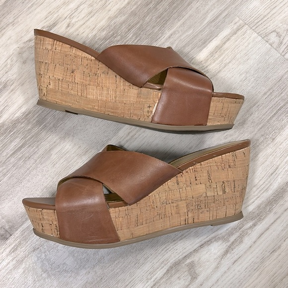 Franco Sarto Women’s Frost 2 Brown Leather Cork Platform Open Toe Sandals / Sz 8 - Picture 3 of 11